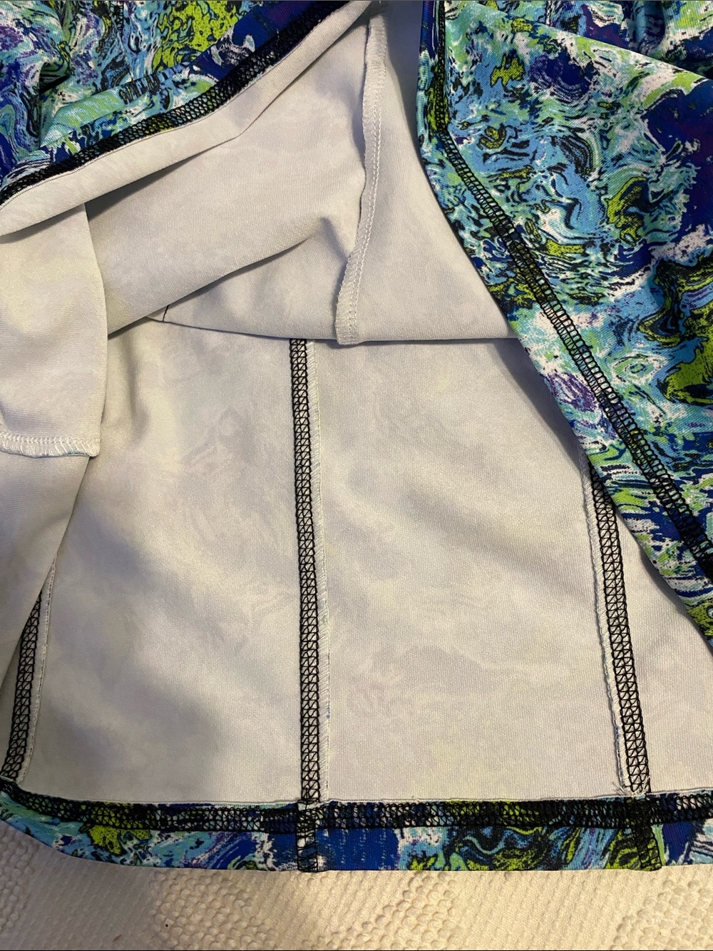 Sleeveless Blue Green Patterned Zip-Front Dress - Picture 9 of 11